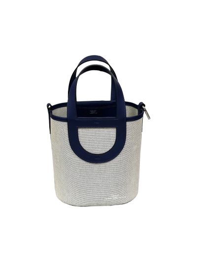 Hermes In The Loop 18 Leather and Canvas Bucket Shoulder Bag Navy Blue 18CM 524476