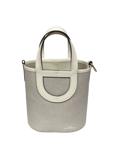 Hermes In The Loop 18 Leather and Canvas Bucket Shoulder Bag White 18CM 524477