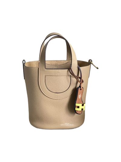 Hermes In The Loop Leather Bucket Bag Beige 18CM 524940