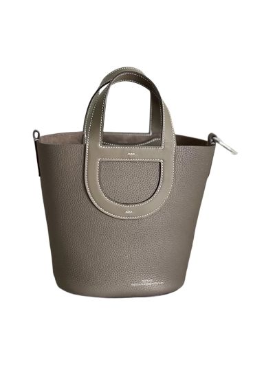 Hermes In The Loop Leather Bucket Bag Gray 18CM 524943