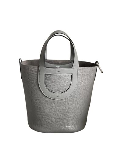 Hermes In The Loop Leather Bucket Bag Gray 18CM 524944