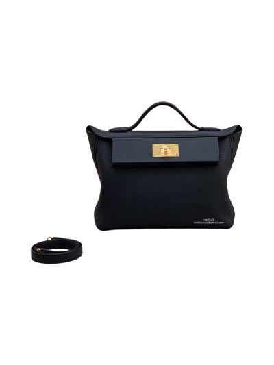 Hermes Kelly 2424 29CM Handbag Togo and Swift Leather Black 523899