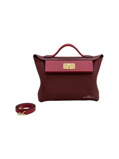 Hermes Kelly 2424 29CM Handbag Togo and Swift Leather Burgundy Red 523897