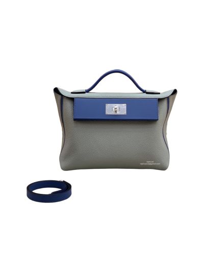 Hermes Kelly 2424 29CM Handbag Togo and Swift Leather Gray Blue 523896