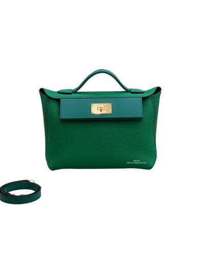 Hermes Kelly 2424 29CM Handbag Togo and Swift Leather Green 523895