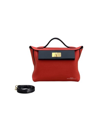 Hermes Kelly 2424 29CM Handbag Togo and Swift Leather Red Black 523718