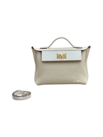 Hermes Kelly 2424 29CM Handbag Togo and Swift Leather White 523717