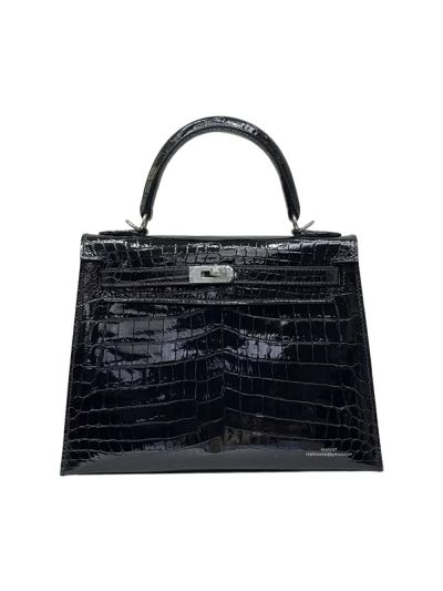 Hermes Kelly 25 Crocodile Leather Bag Black 25CM 524443