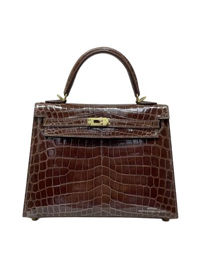 Hermes Kelly 25 Crocodile Leather Bag Brown 25CM 524444