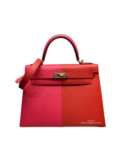 Hermes Kelly 25 Hermes Vip Kelly 25 Hand Stitching Tote Bag Rose and Red Epsom 524179