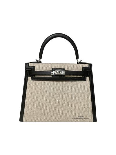 Hermes Kelly 25 Hermes VIP Vintage 1995 Kelly 25 Canvas and Black Leather Bag 522651