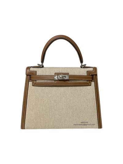 Hermes Kelly 25 Hermes VIP Vintage 1995 Kelly 25 Canvas and Tan Leather Bag 522652