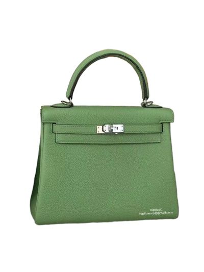 Hermes Kelly 25 Top Handle Shoulder Bag with Hand Stitching Mint Green Togo Leather 25CM 522552