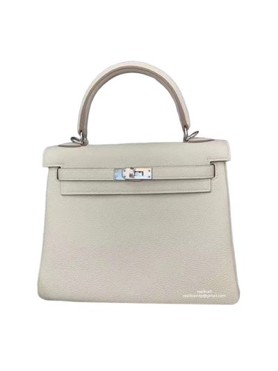 Hermes Kelly 25 Top Handle Shoulder Bag with Hand Stitching OFF White Togo Leather 524119