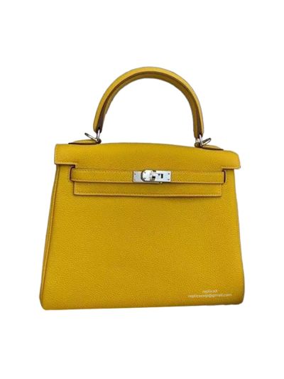 Hermes Kelly 25 Top Handle Shoulder Bag with Hand Stitching Yellow Togo Leathe 524120