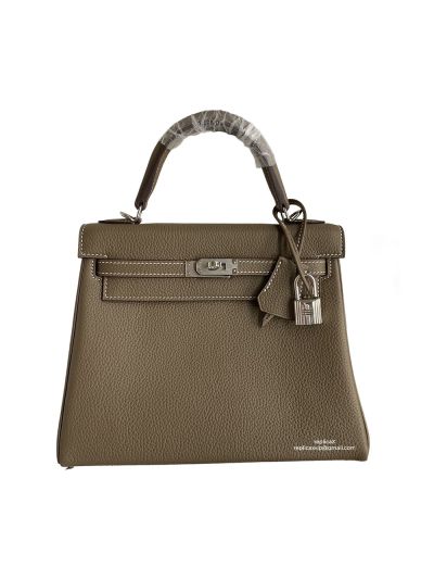 Hermes Kelly 25CM Gray Togo Leather Bag 523451