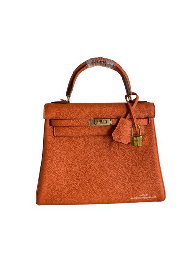 Hermes Kelly 25CM Orange Togo Leather Bag 523721