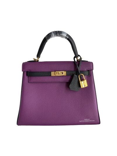 Hermes Kelly 25CM Purple Togo Leather Bag 523726
