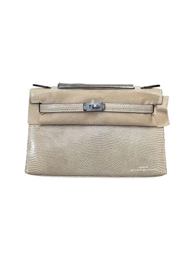 Hermes Kelly 5P Pochette Bubblegum Niloticus Lizard Leather Clutch Bag Beige 22CM 525253