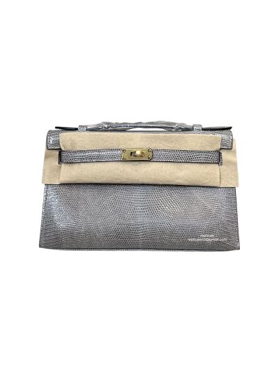 Hermes Kelly 5P Pochette Bubblegum Niloticus Lizard Leather Clutch Bag Gray 22CM 525249