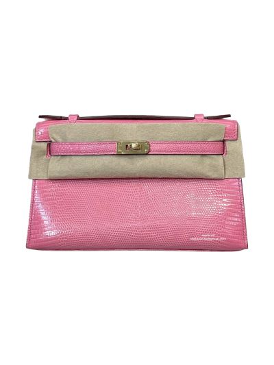 Hermes Kelly 5P Pochette Bubblegum Niloticus Lizard Leather Clutch Bag Light Pink 22CM 525235
