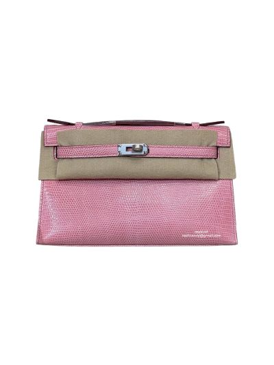 Hermes Kelly 5P Pochette Bubblegum Niloticus Lizard Leather Clutch Bag Light Pink 22CM 525242