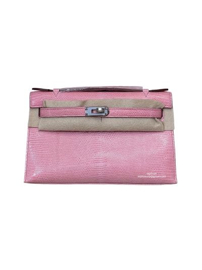 Hermes Kelly 5P Pochette Bubblegum Niloticus Lizard Leather Clutch Bag Light Pink 22CM 525244