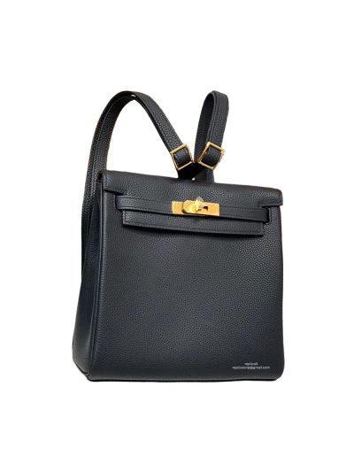 Hermes Kelly Ado Backpack Bag Black Togo Leather 22CM 524325
