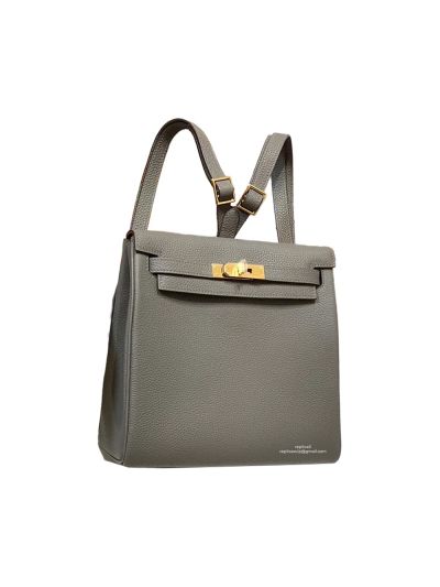Hermes Kelly Ado Backpack Bag Dark Gray Togo Leather 22CM 524324