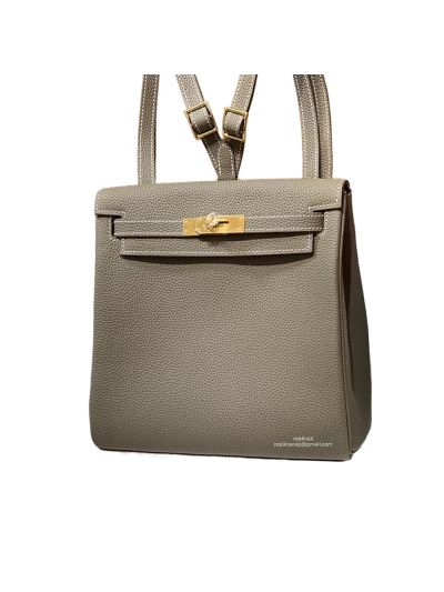 Hermes Kelly Ado Backpack Bag Light Gray Togo Leather 22CM 524323