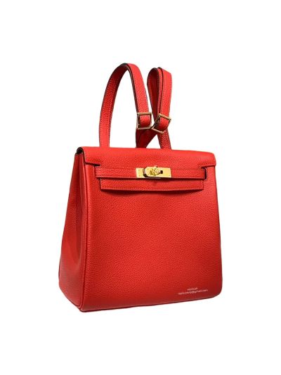 Hermes Kelly Ado Backpack Bag Red Togo Leather 22CM 524326