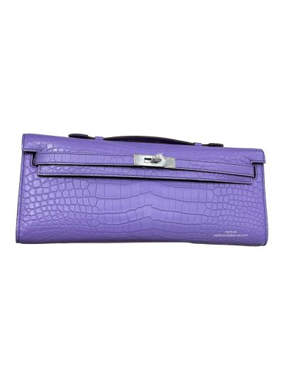 Hermes Kelly Cut Pochette Pouch Clutch Bag Light Purple Niloticus Crocodile Leather 31CM 525259