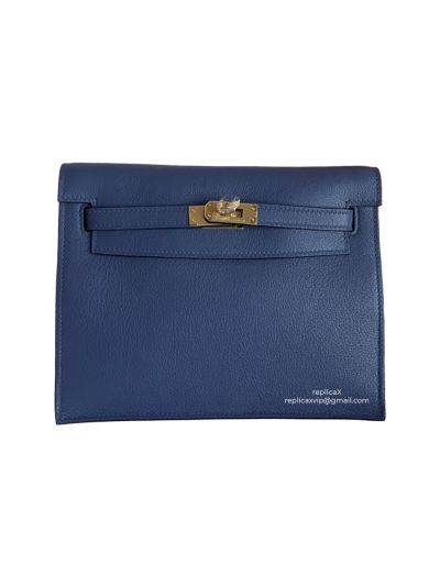Hermes Kelly Danse II Belt Bag Blue Evercolor Gold 22CM 522605