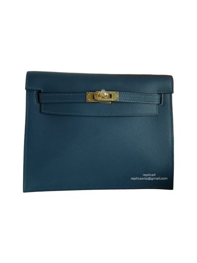 Hermes Kelly Danse II Belt Bag Blue Evercolor Gold 22CM 524150