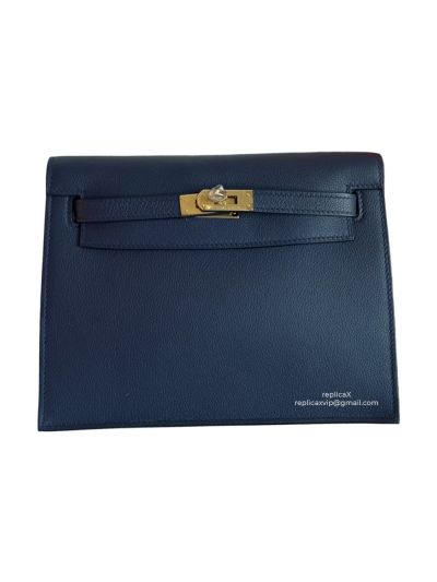 Hermes Kelly Danse II Belt Bag Blue Evercolor Gold 22CM 524156