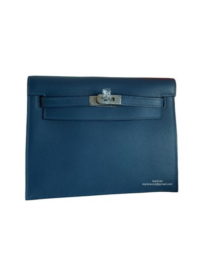 Hermes Kelly Danse II Belt Bag Blue Evercolor Silver 22CM 522568