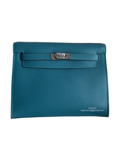 Hermes Kelly Danse II Belt Bag Blue Evercolor Silver 22CM 522600