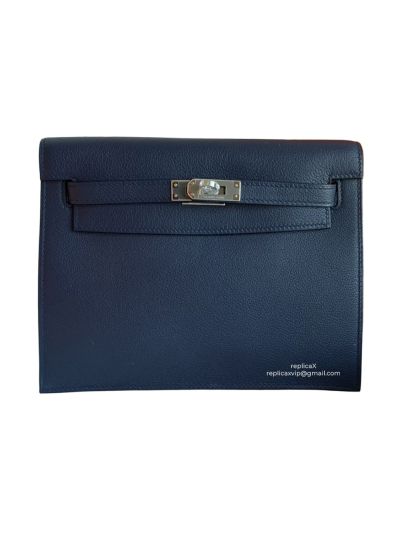 Hermes Kelly Danse II Belt Bag Blue Evercolor Silver 22CM 524157