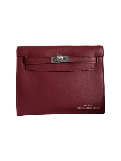 Hermes Kelly Danse II Belt Bag Burgundy Evercolor Silver 22CM 524207