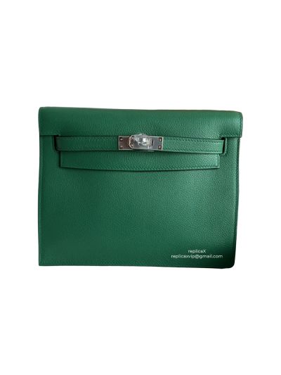 Hermes Kelly Danse II Belt Bag Green Evercolor Silver 22CM 522594