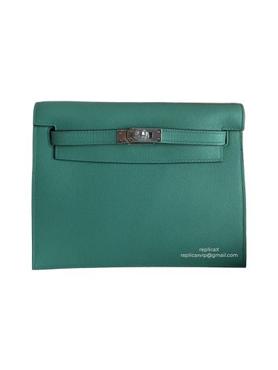 Hermes Kelly Danse II Belt Bag Green Evercolor Silver 22CM 524209