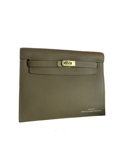 Hermes Kelly Danse II Belt Bag Khaki Evercolor Gold 22CM 522629