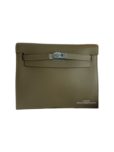 Hermes Kelly Danse II Belt Bag Khaki Evercolor Silver 22CM 522557