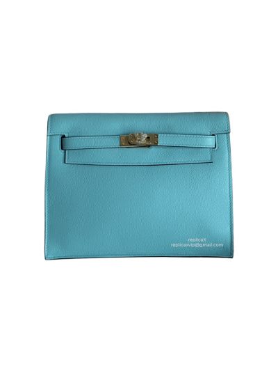 Hermes Kelly Danse II Belt Bag Light Blue Evercolor Gold 22CM 522597