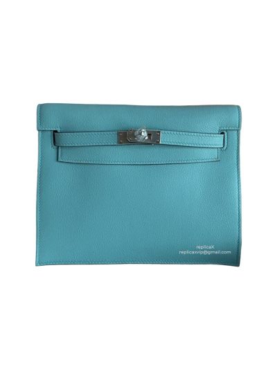 Hermes Kelly Danse II Belt Bag Light Blue Evercolor Silver 22CM 522598
