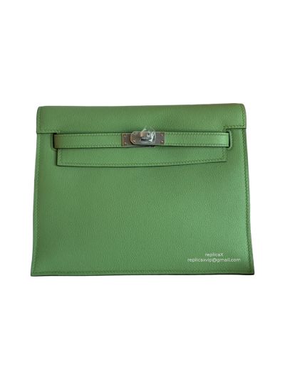 Hermes Kelly Danse II Belt Bag Mint Green Evercolor Silver 22CM 524159