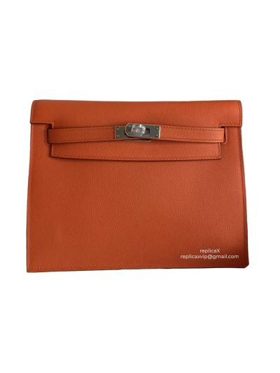Hermes Kelly Danse II Belt Bag Orange Evercolor Silver 22CM 522578