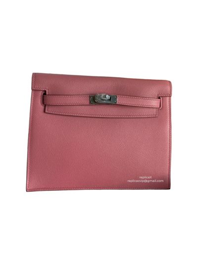Hermes Kelly Danse II Belt Bag Pink Evercolor Silver 22CM 522563