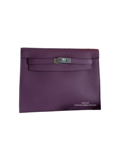 Hermes Kelly Danse II Belt Bag Purple Evercolor Silver 22CM 524138
