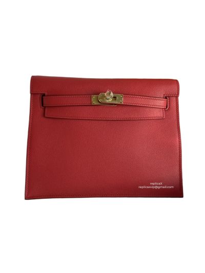 Hermes Kelly Danse II Belt Bag Red Evercolor Gold 22CM 522571